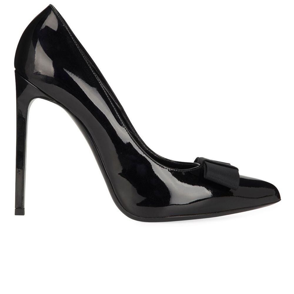 Saint Laurent Black Bow Patent Leather Stiletto Heels size 37.5